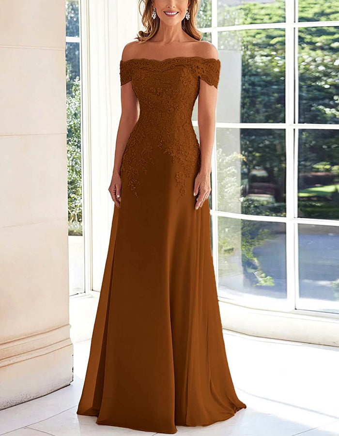 Solid Color Off Shoulder Lace Embroidered Full Maxi Dress