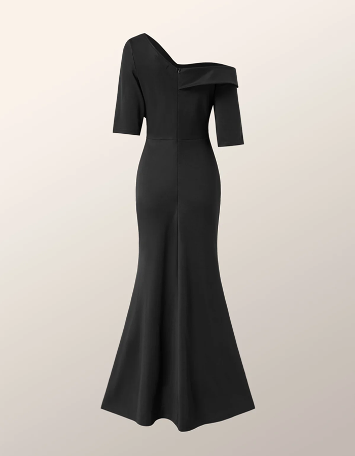 Black One-shoulder Asymmetrical Maxi Dress