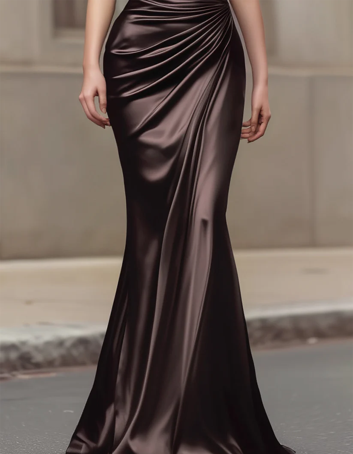 Dark Brown Satin Halter Neck Maxi Dress