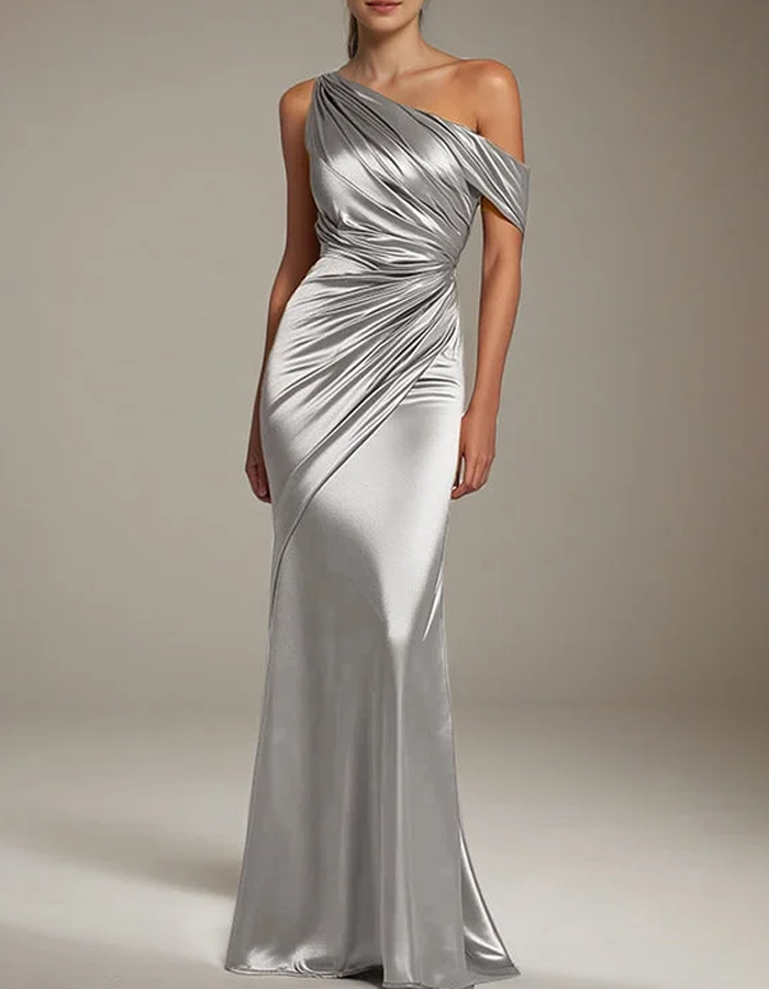 Luminous Satin Asymmetrical One-Shoulder Maxi Dress