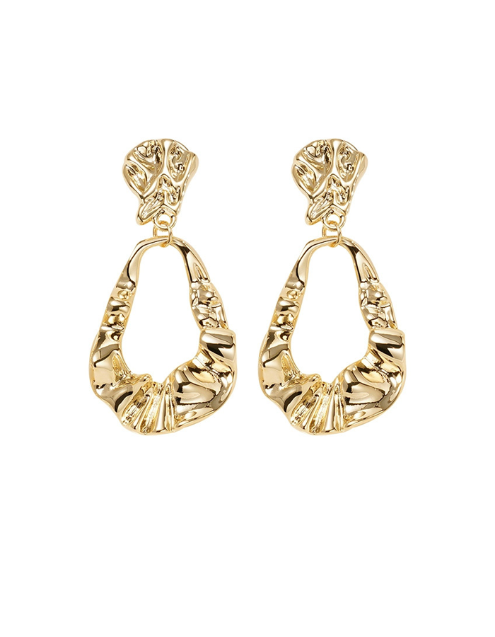 Gold Pleated Teardrop Earrings