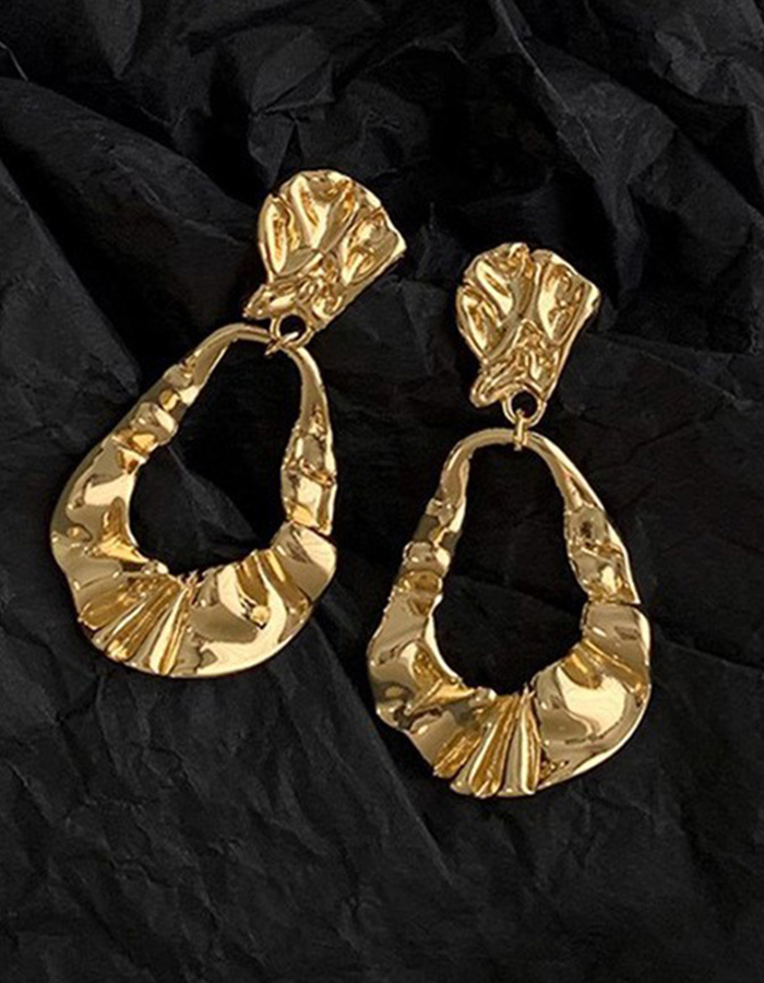 Gold Pleated Teardrop Earrings