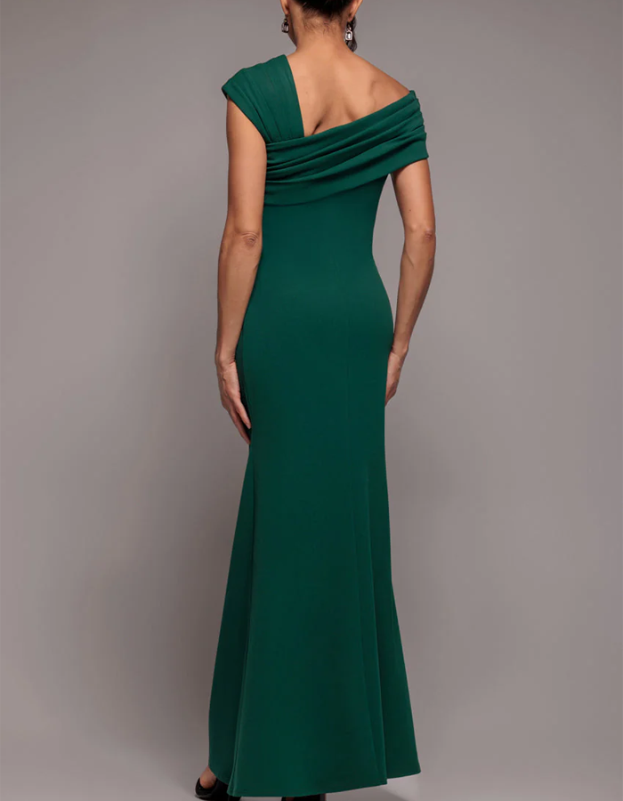 Asymmetrical Off-Shoulder Ruched Maxi Dress
