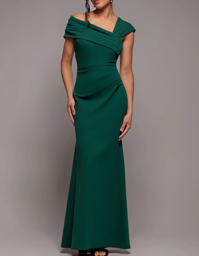 Asymmetrical Off-Shoulder Ruched Maxi Dress