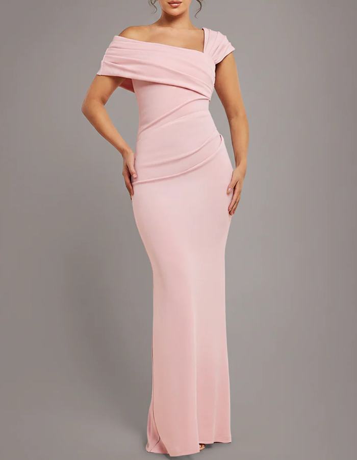 Asymmetrical Off-Shoulder Ruched Maxi Dress