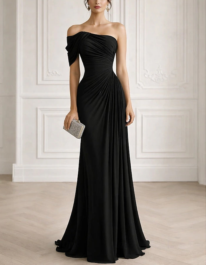 Solid Color Chiffon One Shoulder Twisted Drape Maxi Dress – Alizua
