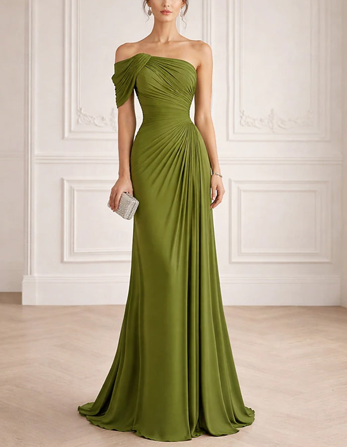 Solid Color Chiffon One Shoulder Twisted Drape Maxi Dress