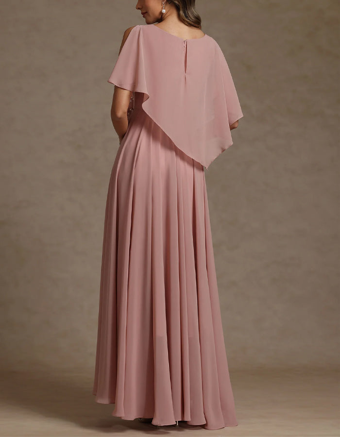 Solid Color Chiffon Cape Style Maxi Dress