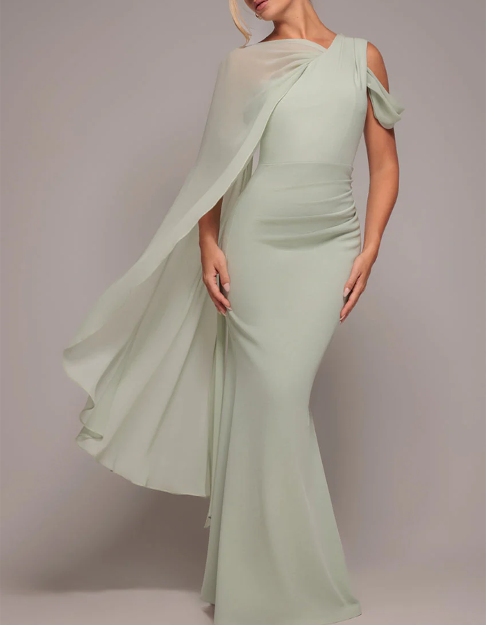 Asymmetrical One-Shoulder Chiffon Shawl Mermaid Maxi Dress