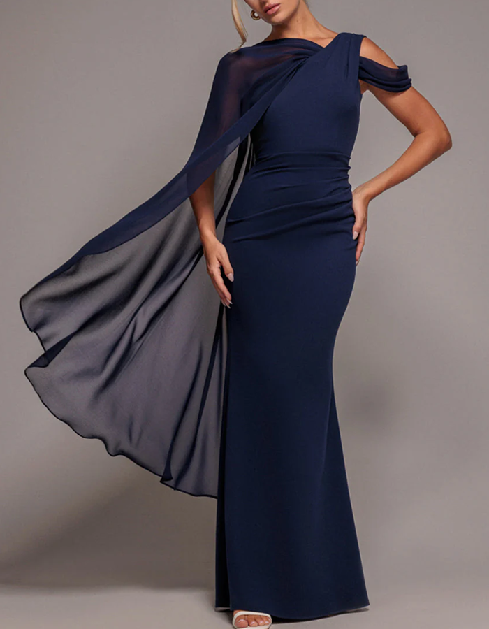 Asymmetrical One-Shoulder Chiffon Shawl Mermaid Maxi Dress