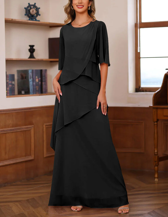 Solid Color Chiffon With Irregular Layering Maxi Dress