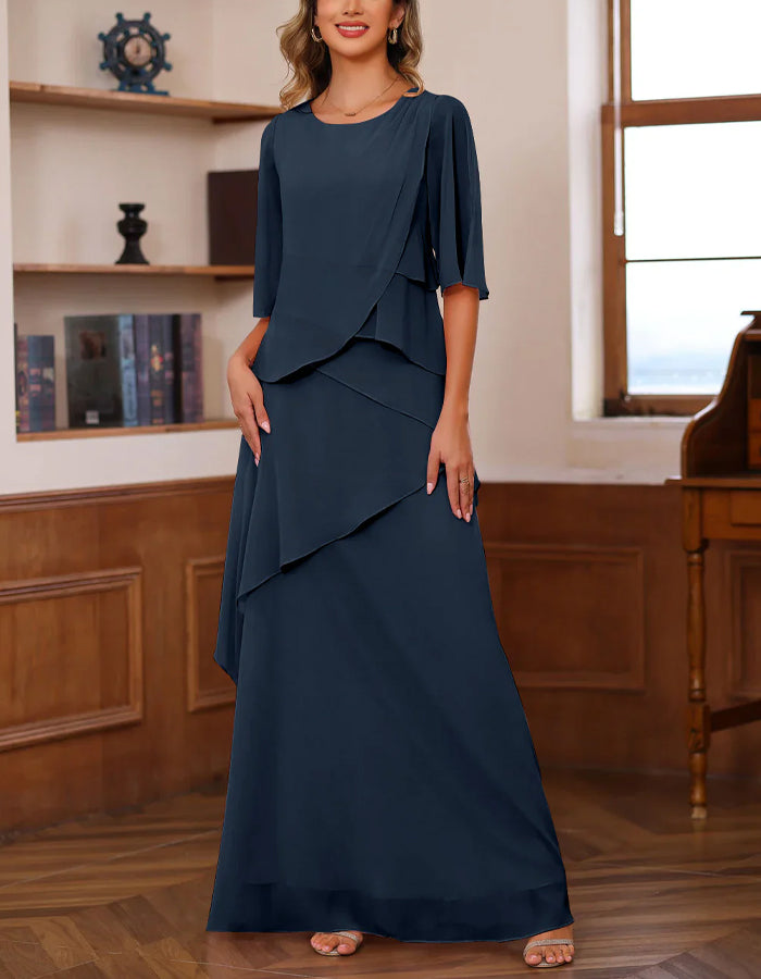 Solid Color Chiffon With Irregular Layering Maxi Dress