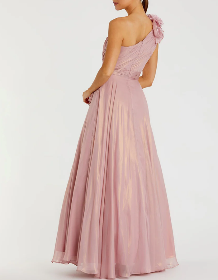 One-Shoulder Ruched Chiffon Maxi Dress