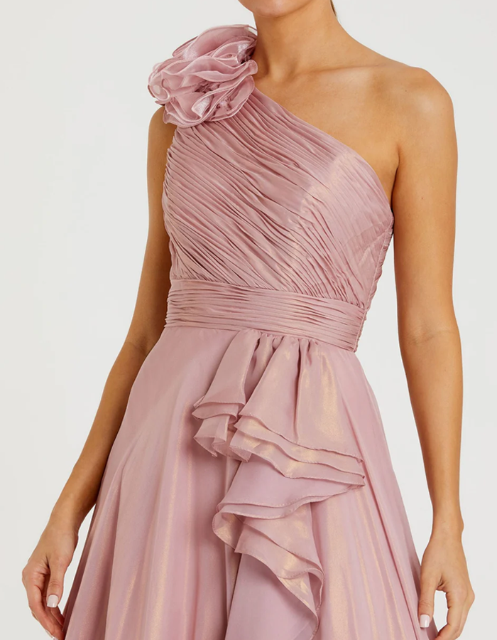 One-Shoulder Ruched Chiffon Maxi Dress