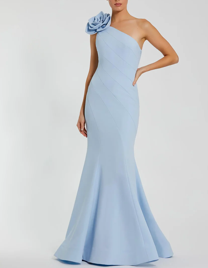 One-Shoulder With 3D Floral Embellishments Maxi Dress