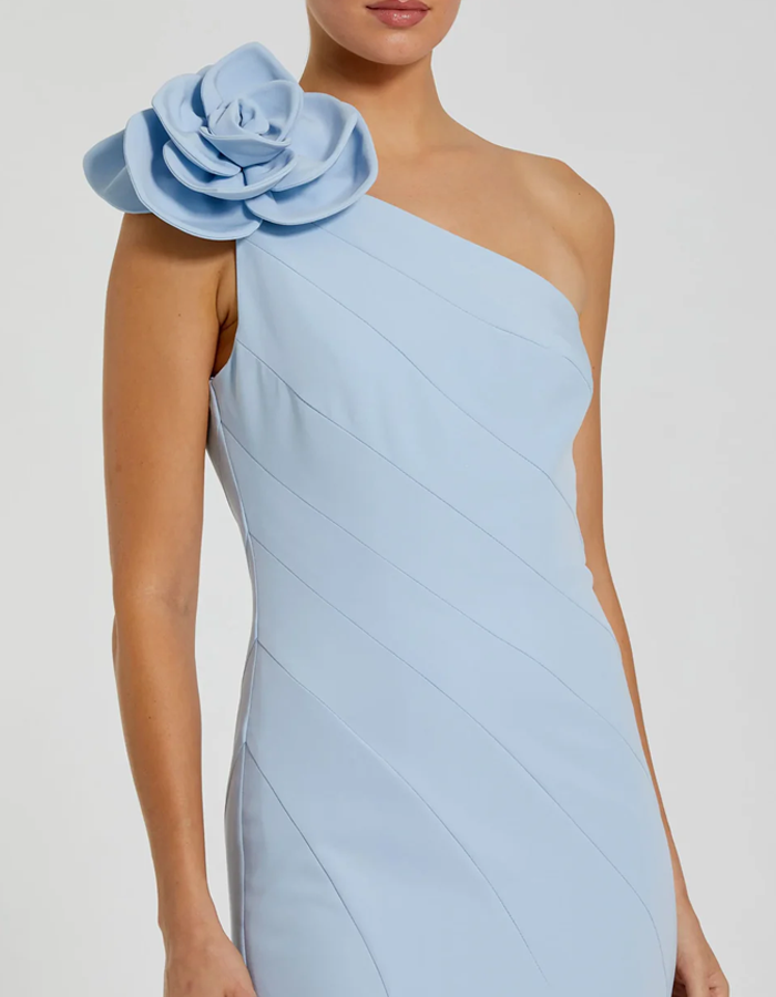 One-Shoulder With 3D Floral Embellishments Maxi Dress