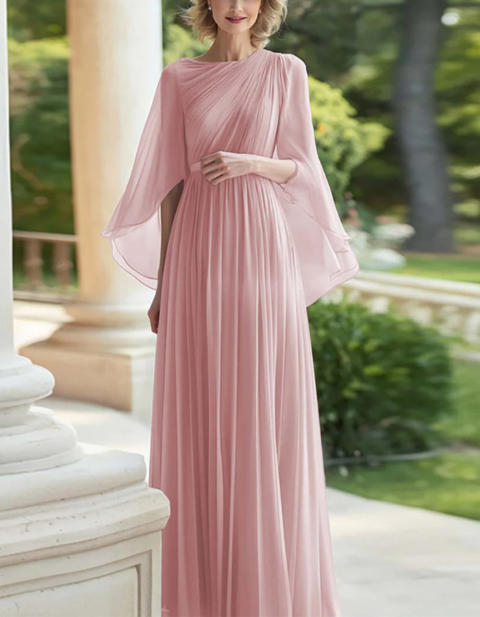 Solid Color Chiffon Shawl Sleeves With A Cinched Waist Maxi Dress
