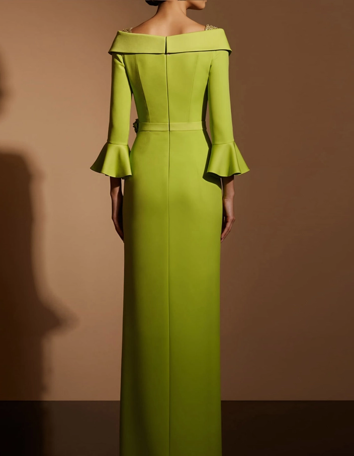 Off-the-Shoulder Bell-Sleeve Fitted Maxi Dress