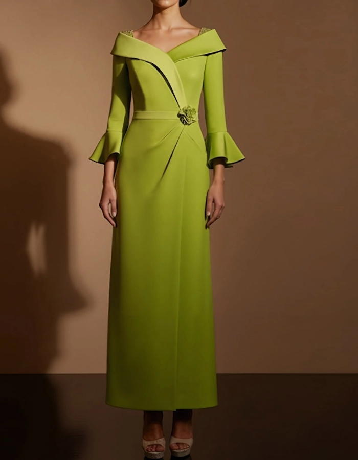 Off-the-Shoulder Bell-Sleeve Fitted Maxi Dress