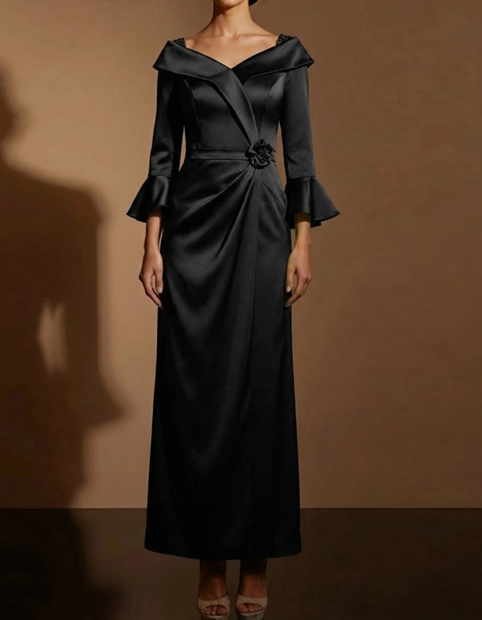 Off-the-Shoulder Bell-Sleeve Fitted Maxi Dress