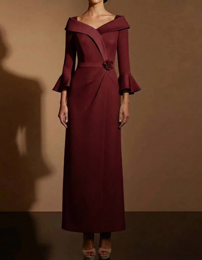 Off-the-Shoulder Bell-Sleeve Fitted Maxi Dress