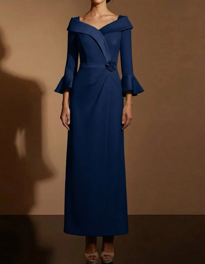Off-the-Shoulder Bell-Sleeve Fitted Maxi Dress