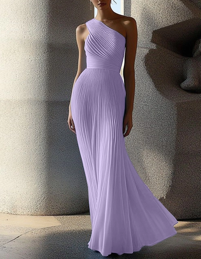 One-Shoulder Pleated Maxi Dress