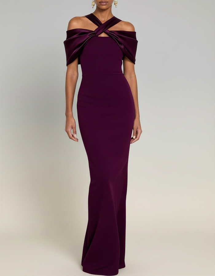 Plum Satin Twisted Backless Mermaid Maxi Dress