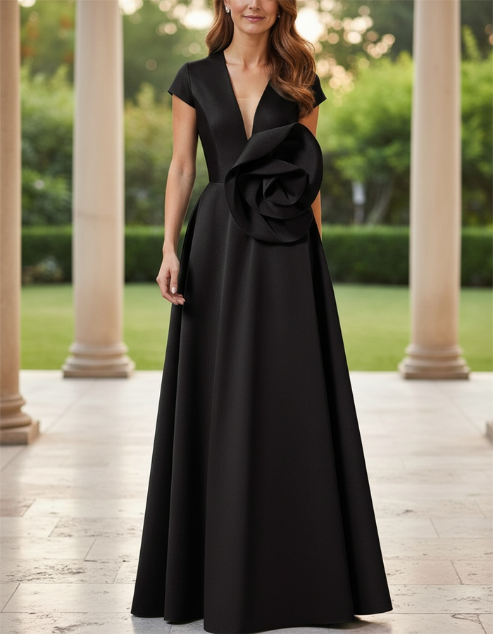 Vestido maxi de línea A con escote en V floral 3D de satén