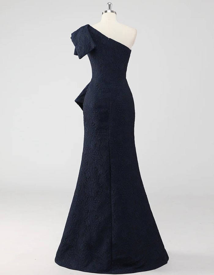 One-Shoulder Ruffled Jacquard Mermaid Maxi Dress
