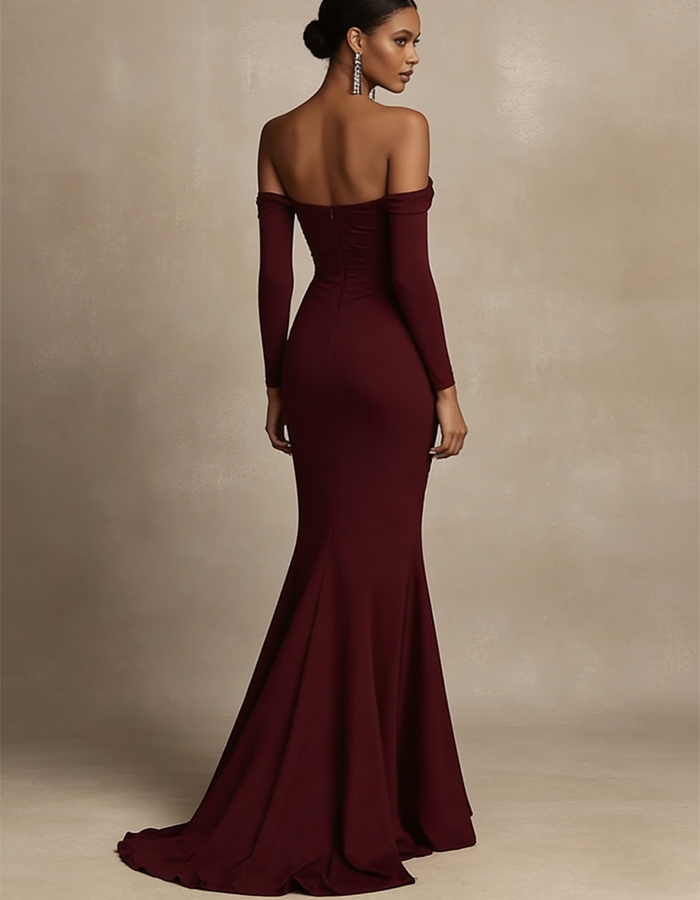 Off-the-Shoulder Long-Sleeve Ruffled Maxi Dress