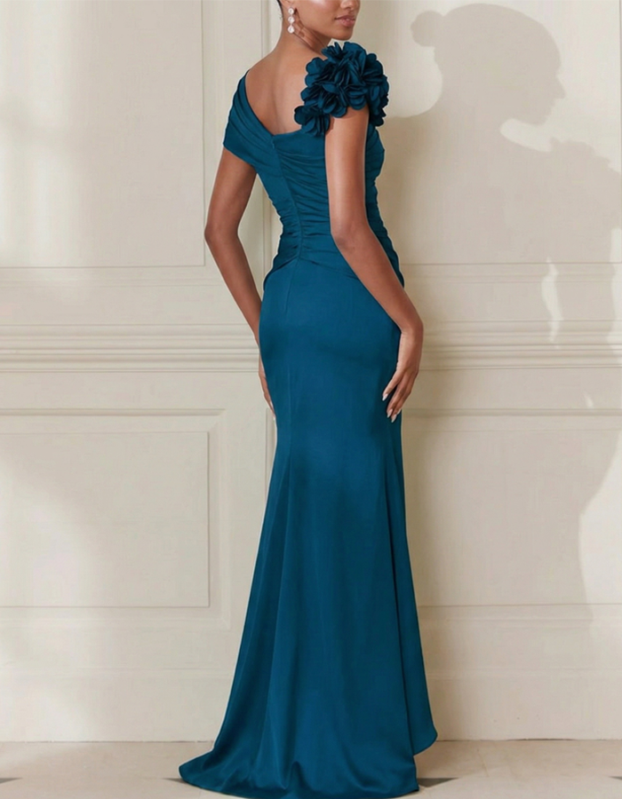 One-Shoulder Floral Satin Mermaid Maxi Dress