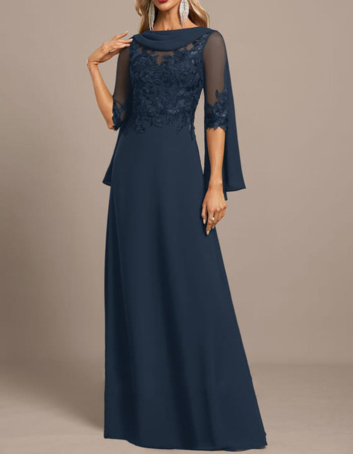 Grey Beaded Lace & Chiffon Maxi Maxi Dress