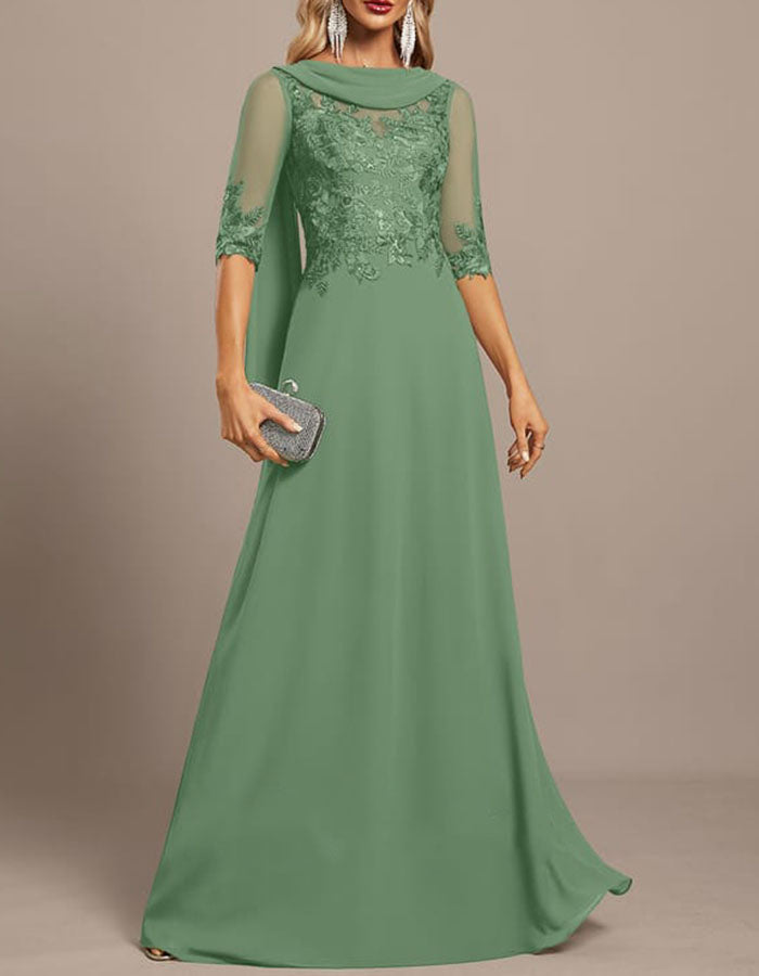 Grey Beaded Lace & Chiffon Maxi Maxi Dress