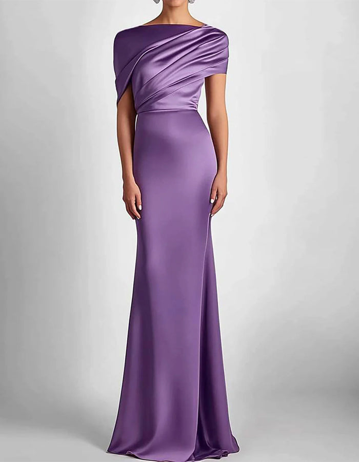 Deep Purple Satin Fishtail Style Maxi Dress