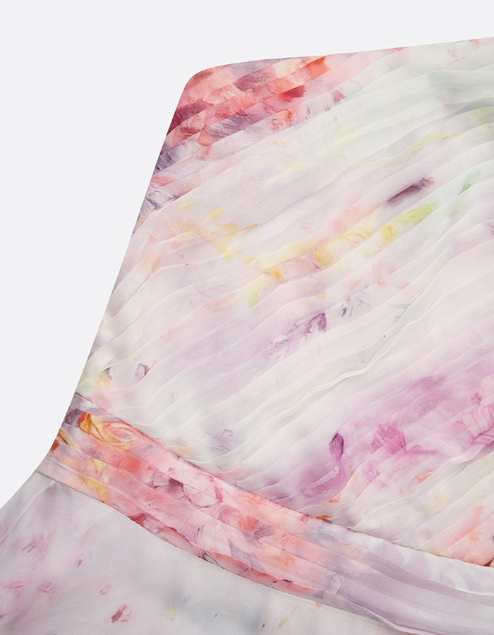 Pastel Watercolor Floral One-Shoulder Chiffon Maxi Dress