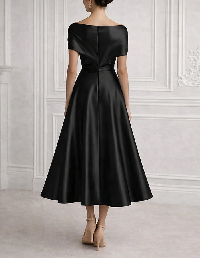Solid Color Satin Fitted Waist Full Midi Dress