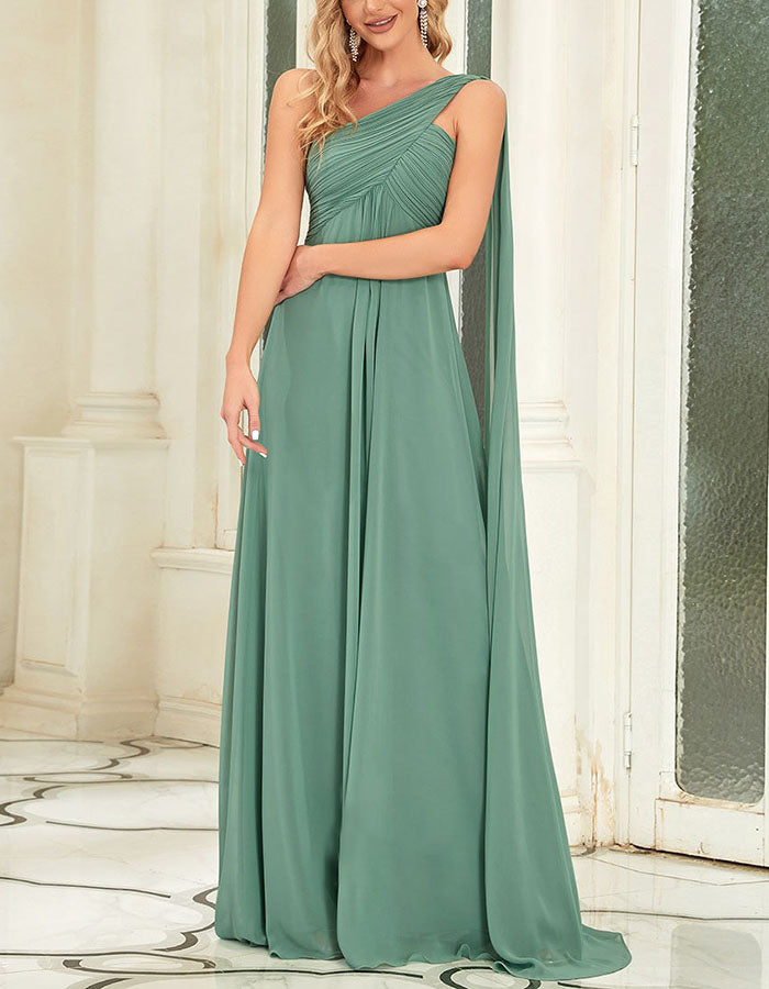 One-Shoulder Draped Chiffon Maxi Dress