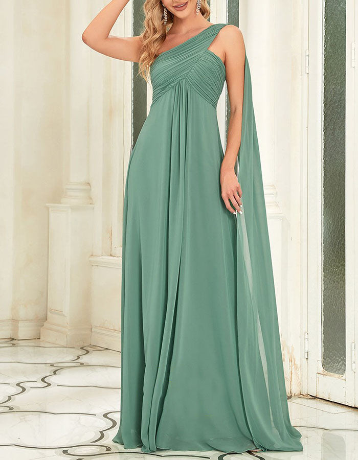 One-Shoulder Draped Chiffon Maxi Dress