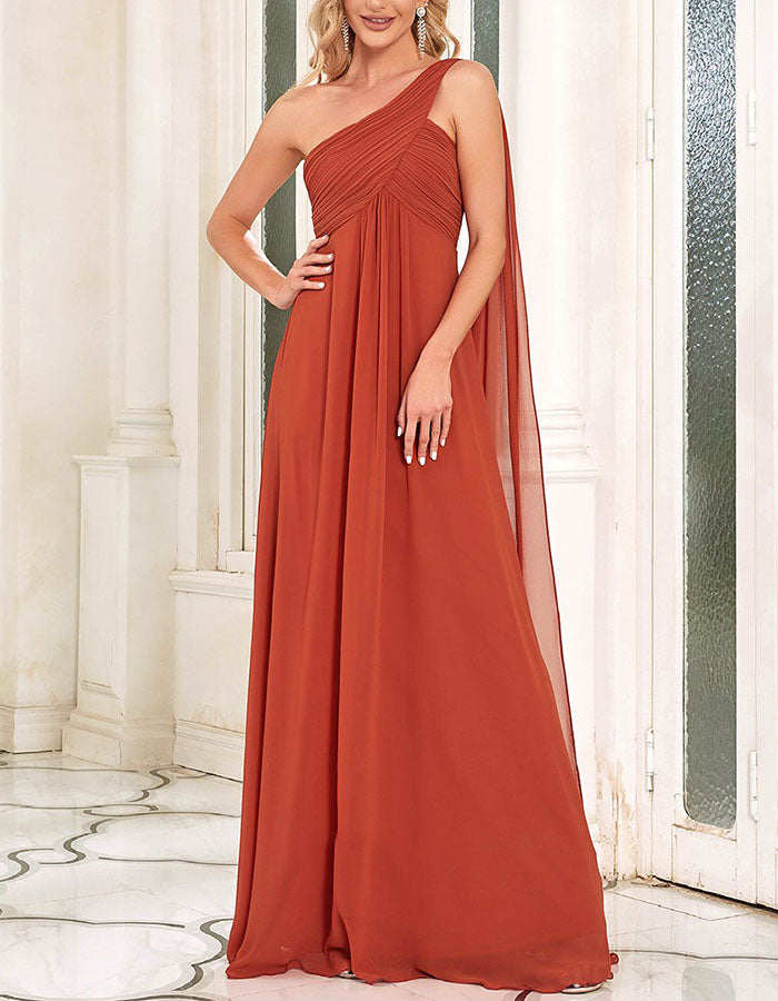 One-Shoulder Draped Chiffon Maxi Dress