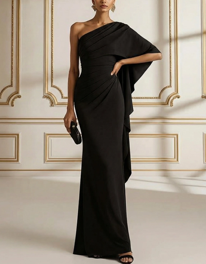 Vestido largo ajustado drapeado de un solo hombro