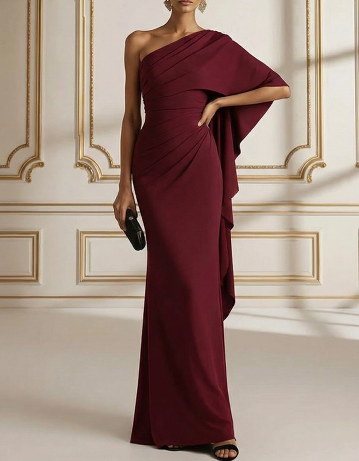 One-shoulder Draped Slim Fit Maxi Dress