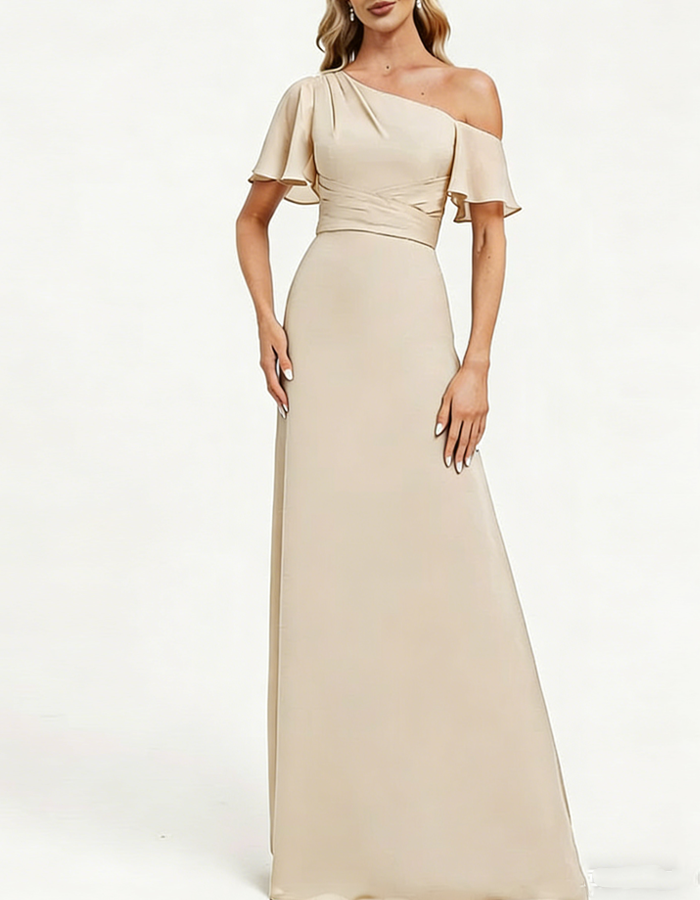 One-shoulder Chiffon Maxi Dress
