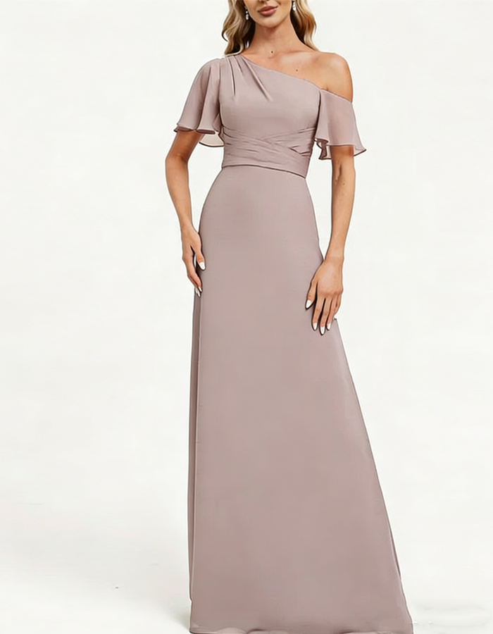 One-shoulder Chiffon Maxi Dress