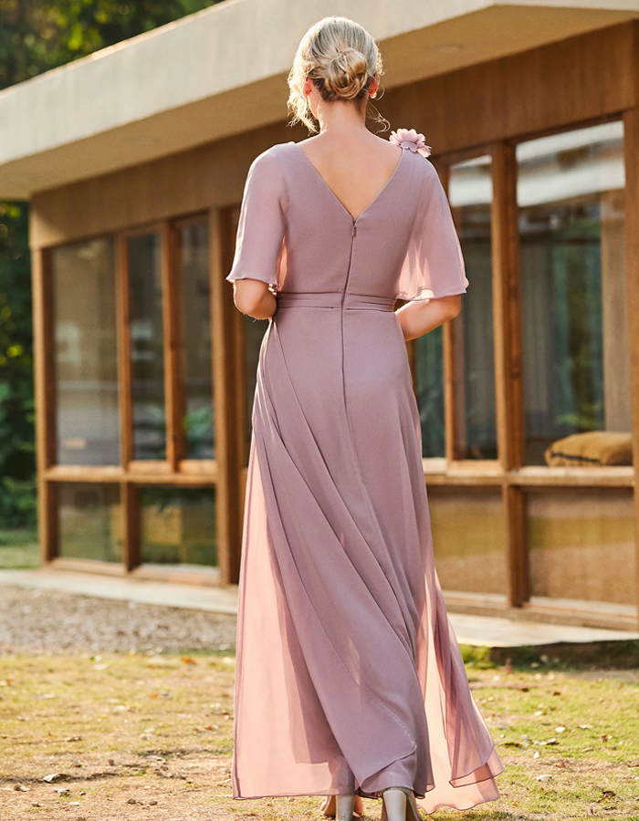 Chiffon V-neck Floral Ruffled Sleeves Jumpsuit