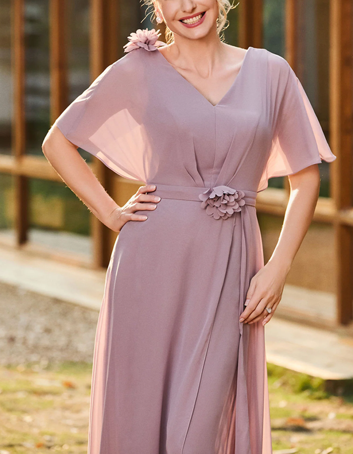Chiffon V-neck Floral Ruffled Sleeves Jumpsuit