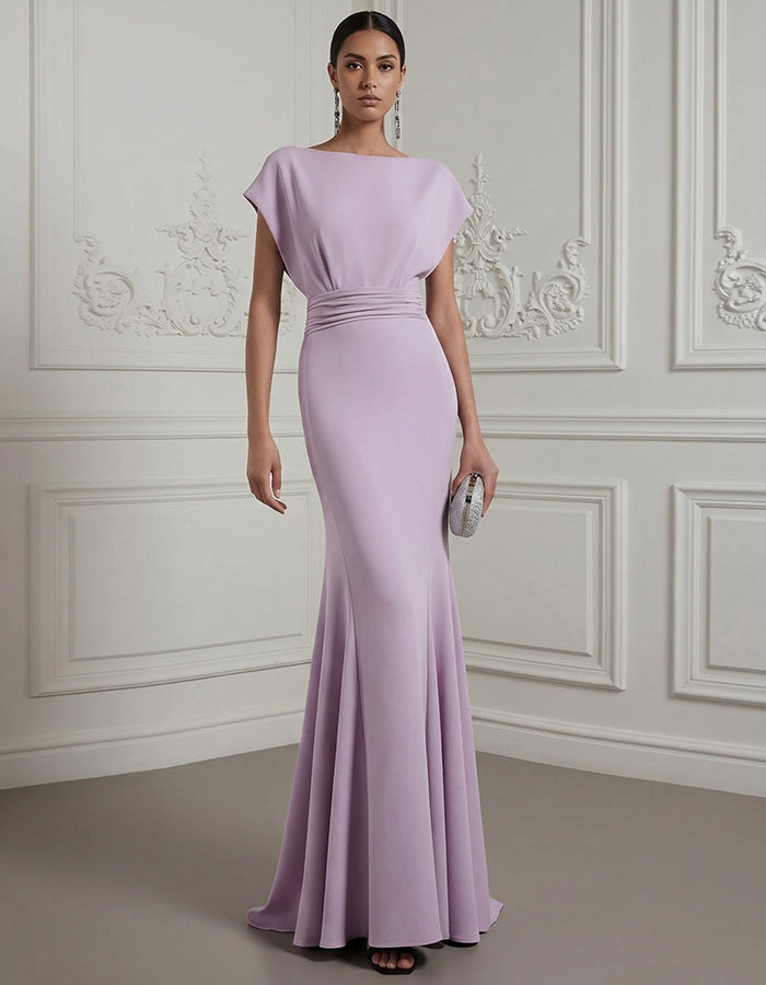 Taro Purple Draped Captain Blended Fishtail Maxi Dress
