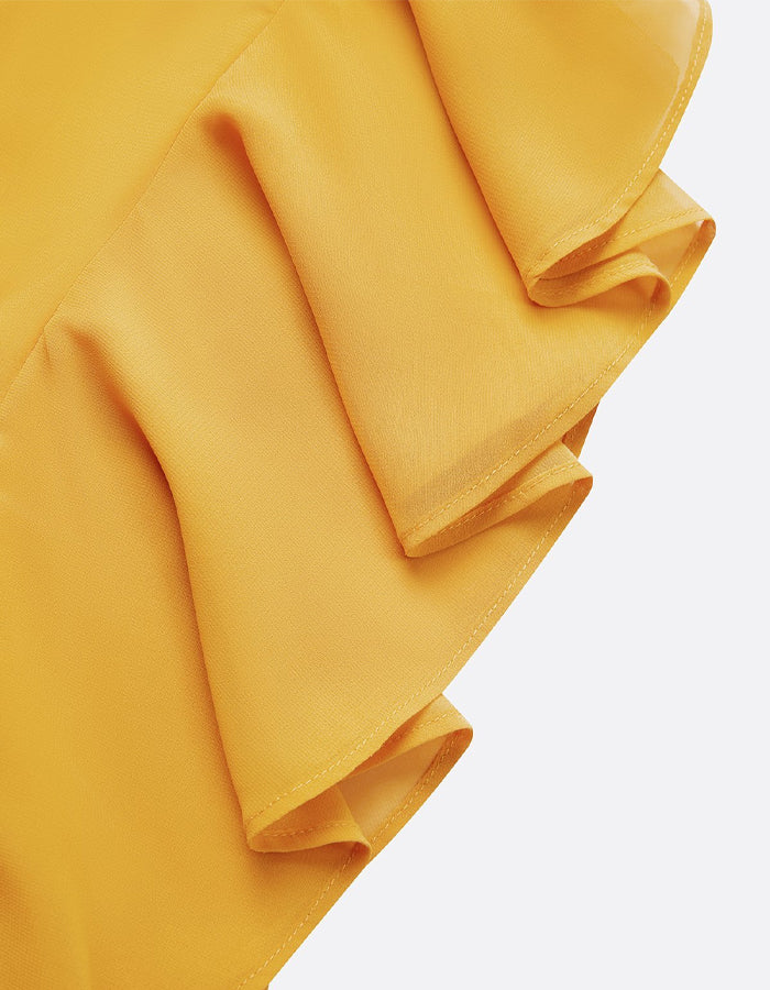 Ginger Yellow Chiffon One Shoulder Ruffled Slit Maxi Dress