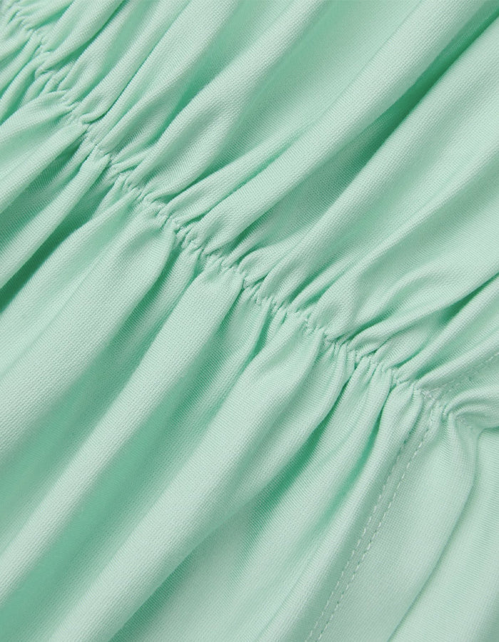 Mint Green Blended Fabric Off Shoulder Twisted Slit Maxi Dress