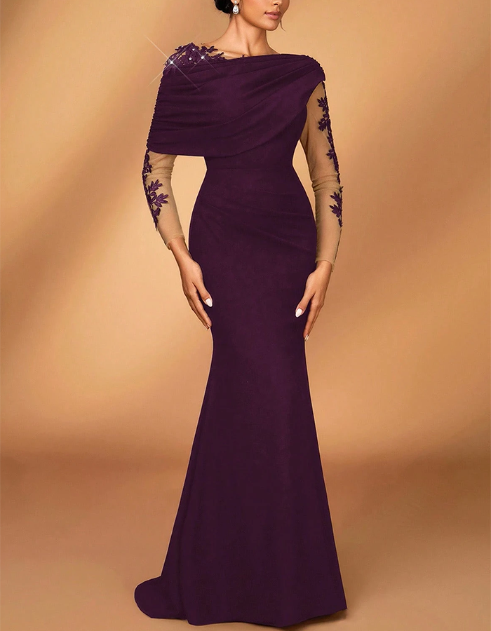 Deep Purple Asymmetric Draped Maxi Dress